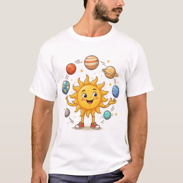 Camiseta com Desenho do Sol Alegre a Fazer Malabar (Frente)