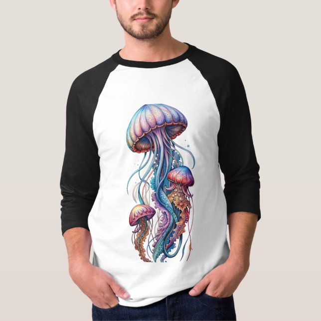 Camiseta com Design de Água-Viva Colorida (Frente)