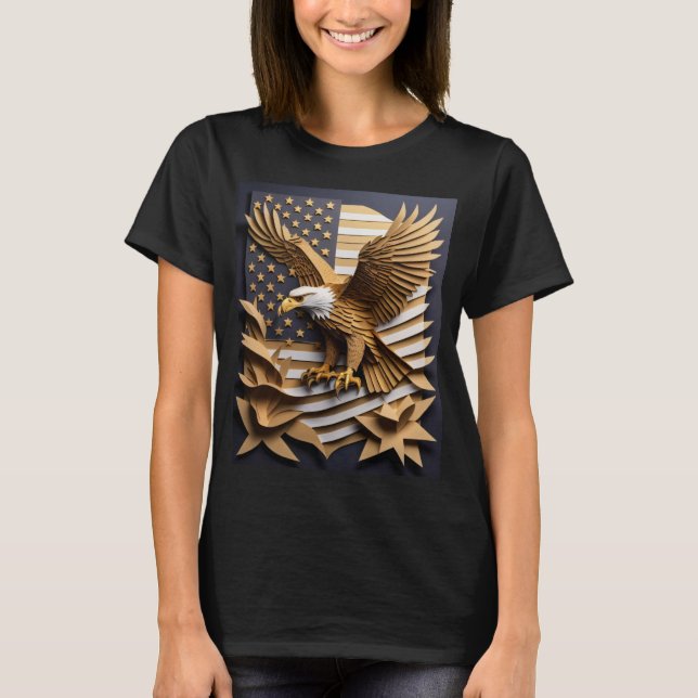 Camiseta com design de águia em arte de papel 3D (Frente)