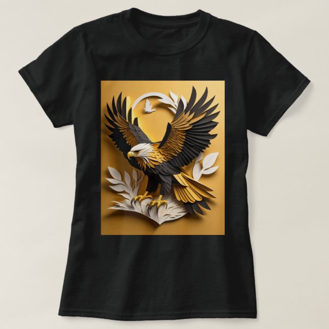 Camiseta com design de águia em arte de papel 3D (Frente do Design)