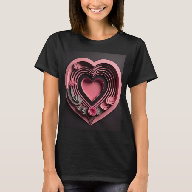 Camiseta com design de arte em papel 3D de coração (Frente)
