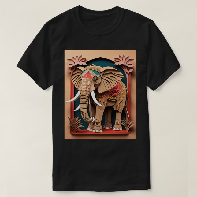 Camiseta com design de arte em papel 3D de elefant (Frente do Design)