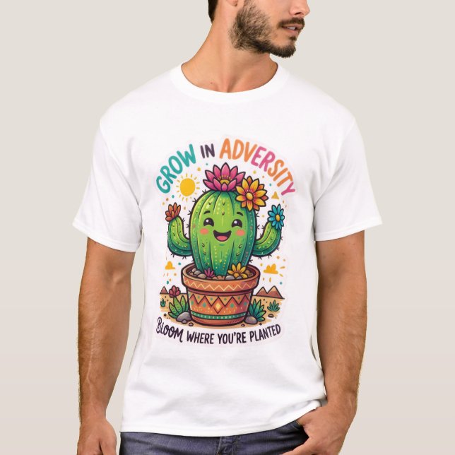 Camiseta com Design de Cactus Crescendo na Adversi (Frente)
