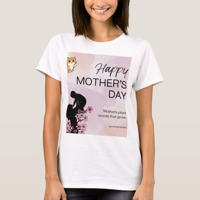 Camiseta com design de gato e dia das mães (Frente)