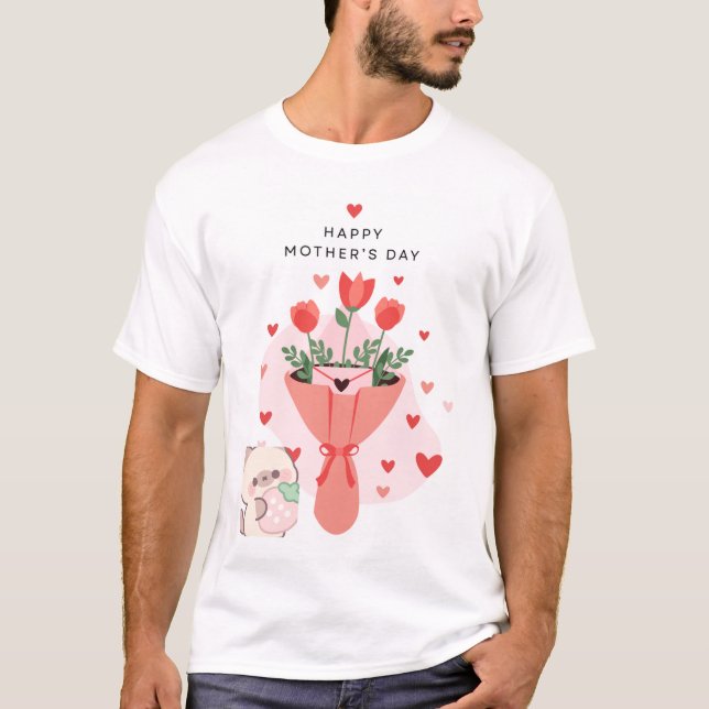 Camiseta com design de gato e dia das mães (Frente)