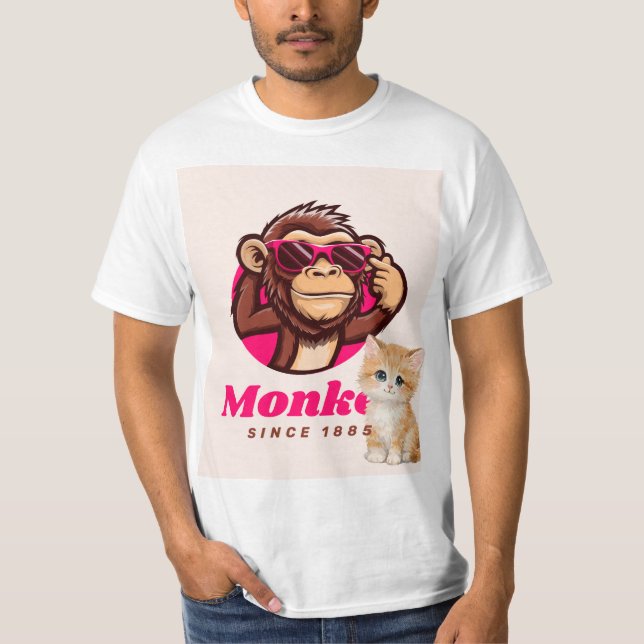 Camiseta com design de gato e macaco fofos para am (Frente)