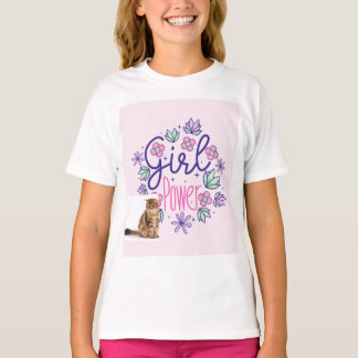 camiseta com design de gato e poder feminino