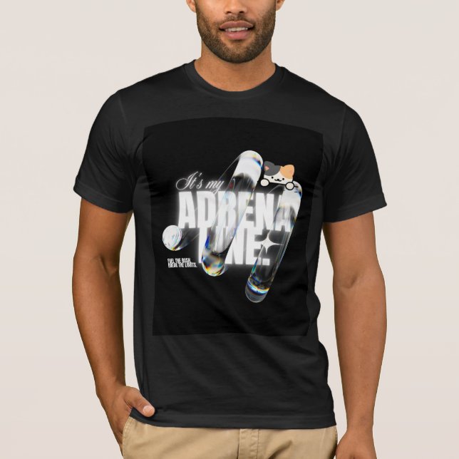 Camiseta com design de gato fofo e adrenalina (Frente)