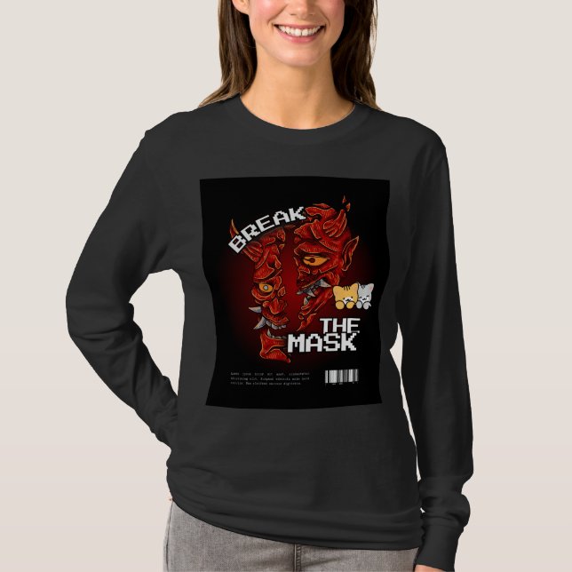 Camiseta com design de gato fofo e quebre a máscar (Frente)