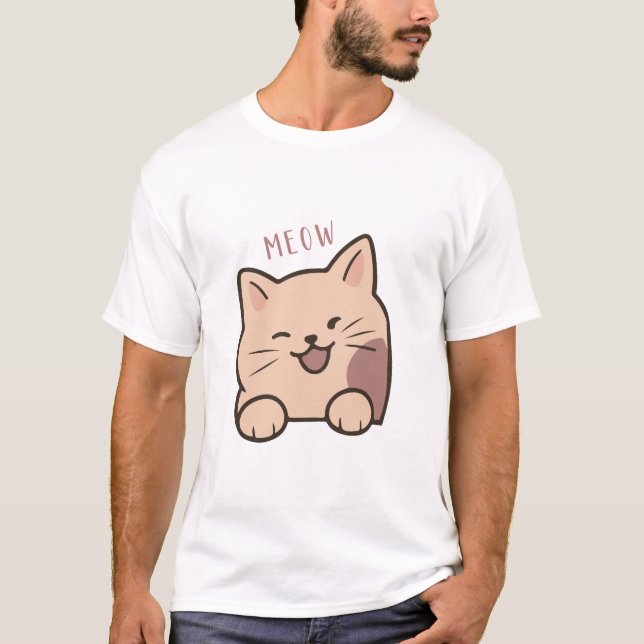 Camiseta com Design de Gato Fofo Meow (Frente)