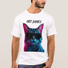 Camiseta com design de gato neon personalizado