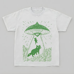 Camiseta com Design de Guaxinim UFO Floresta Cósmi