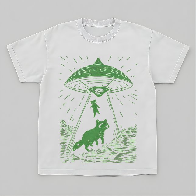 Camiseta com Design de Guaxinim UFO Floresta Cósmi (Criador carregado)