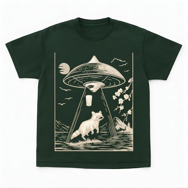 Camiseta com Design de Guaxinim UFO Floresta Cósmi (Criador carregado)