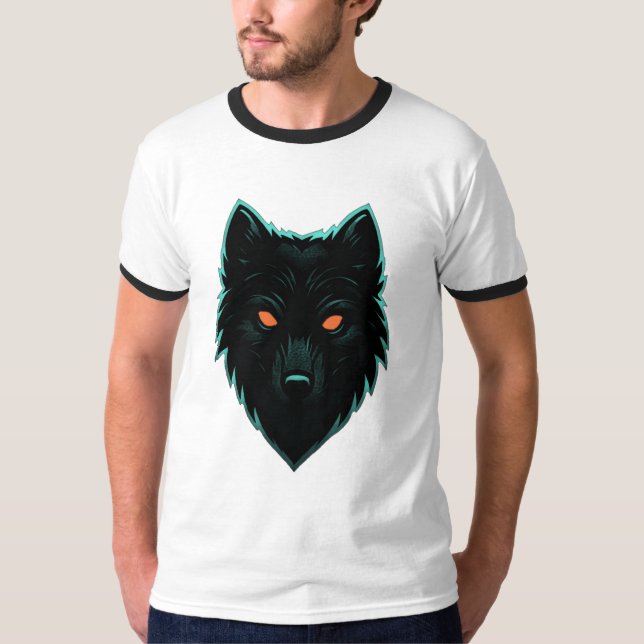 Camiseta com Design de Lobo Neon Místico (Frente)