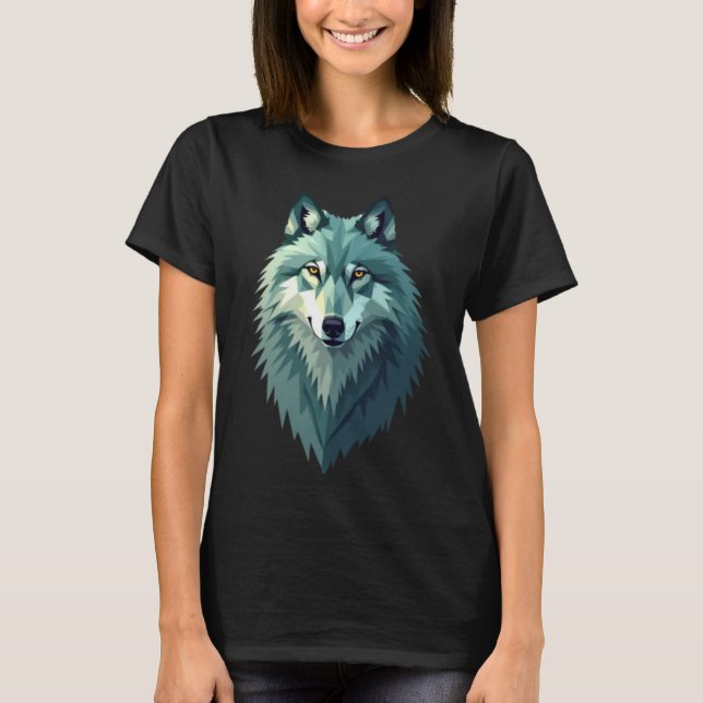 Camiseta com Design de Lobo Poligonal - Geométrico (Frente)