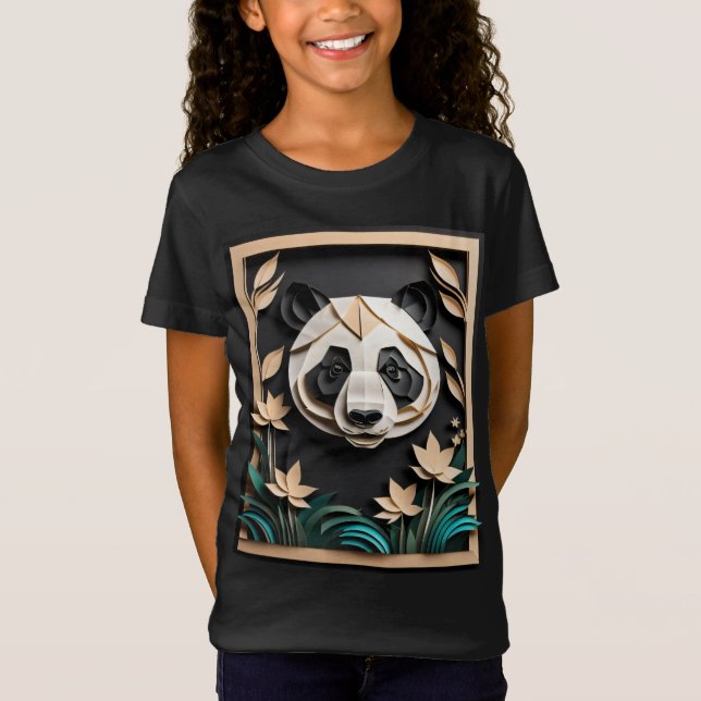 Camiseta com design de panda em arte de papel 3D (Frente)