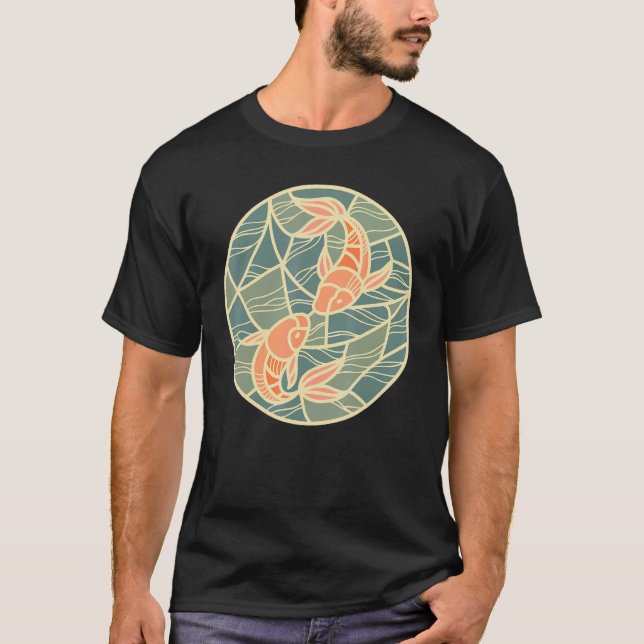 Camiseta com design de peixe Koi Yin Yang estilo a (Frente)