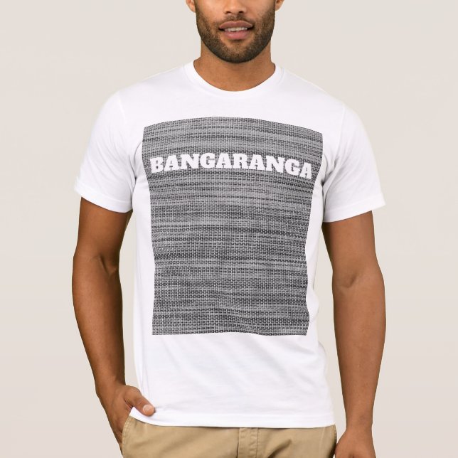 Camiseta com design de remendo cinza falso Bangara (Frente)