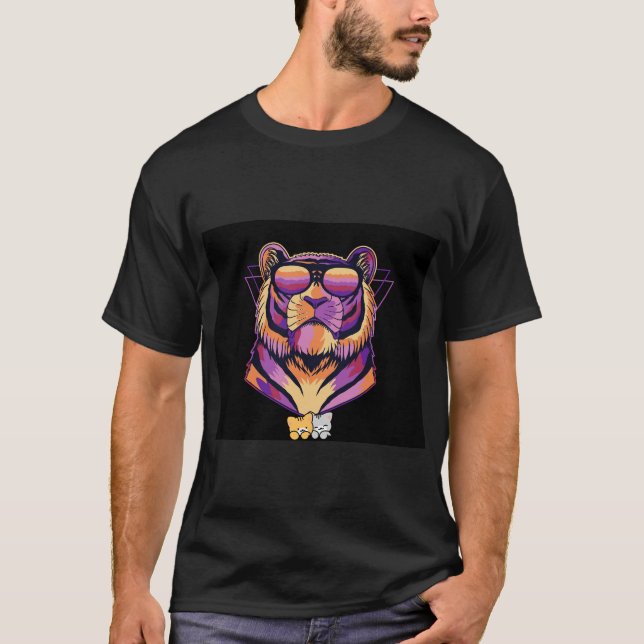 Camiseta com design de tigre & gato arco-íris (Frente)