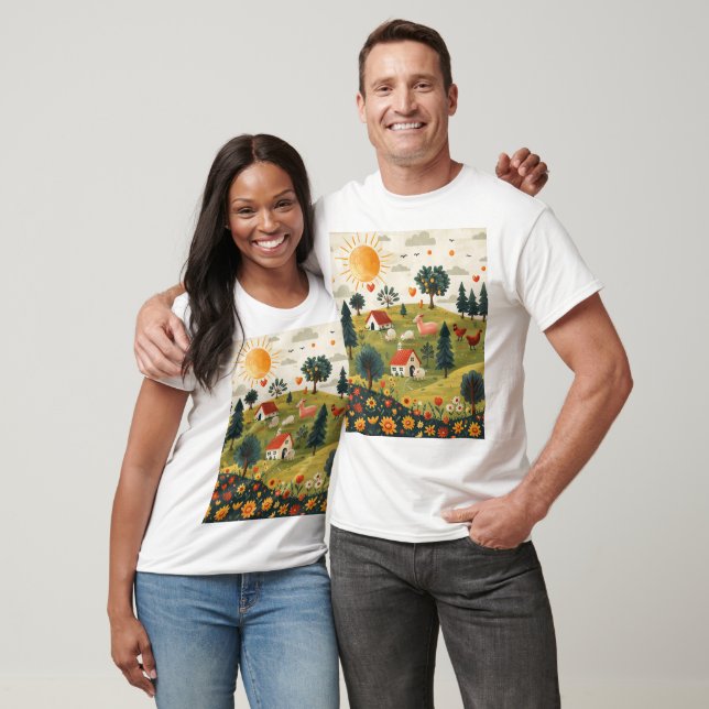 Camiseta Com Design Fofo De Animais De Fazenda Par (Unissex)