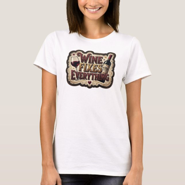 Camiseta com design 'VINHO ROSA FRESCO RESOLVE TUD (Frente)