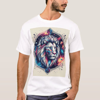 Camiseta com Emblema de Leão Geométrico Cósmico