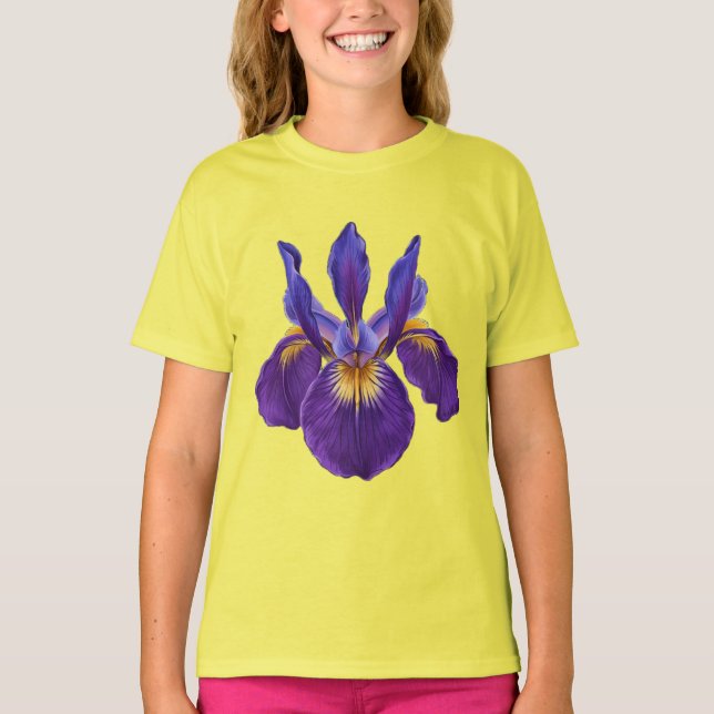 Camiseta com Estampa de Íris Roxa Botânica (Frente)