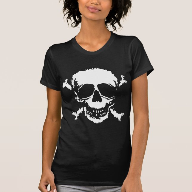 Camiseta com Estampa em Bloco Gráfico de Caveira e (Frente)
