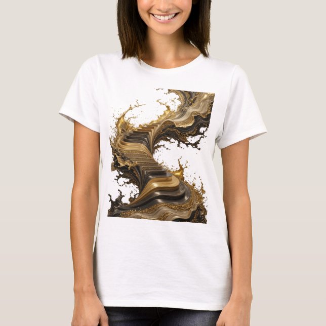 Camiseta com Estilo de Arte Abstrata Dourada Catch (Frente)