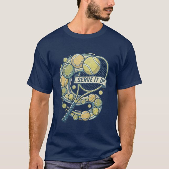 Camiseta com Faixa de Raquete de Tênis e Bolas (Frente)
