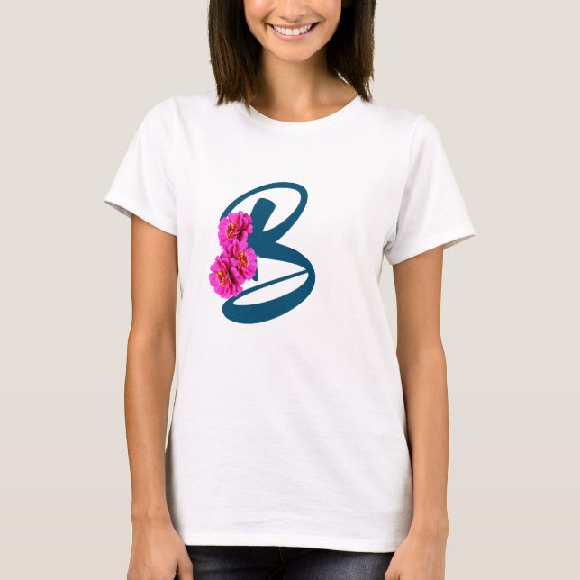 Camiseta com Flores de Zínia e Monograma Inicial B (Frente)