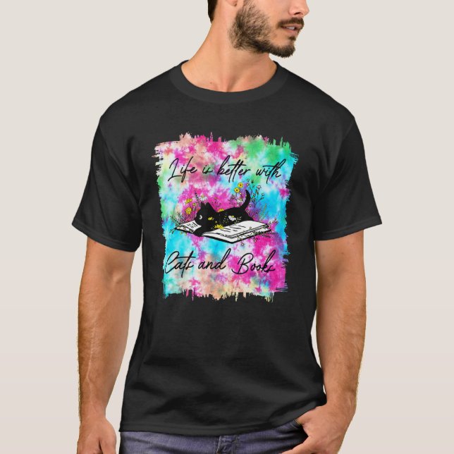 Camiseta Com Gatos E Livros Tie Dye (Frente)