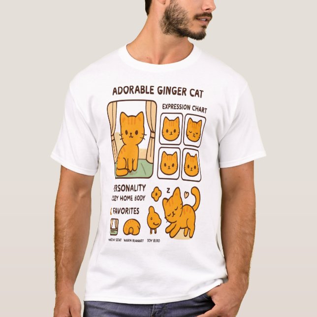 Camiseta com Gráfico de Expressões de Gato Ginger  (Frente)