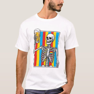 Camiseta com Gravura Vintage de Cerveja Esqueleto