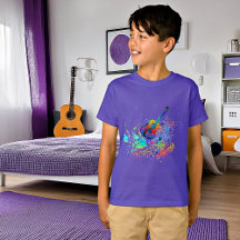 Camiseta com guitarra e acordes respingados