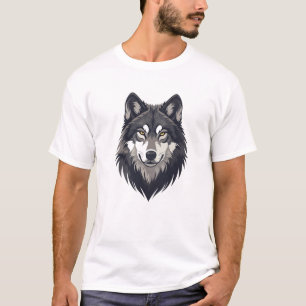 Camiseta com Ilustração de Cabeça de Lobo Forte