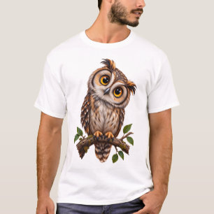 Camiseta com Ilustração de Coruja Fofa em Galho
