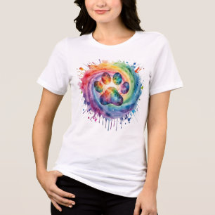 Camiseta com Impressão de Pata de Arco-Íris em Aqu