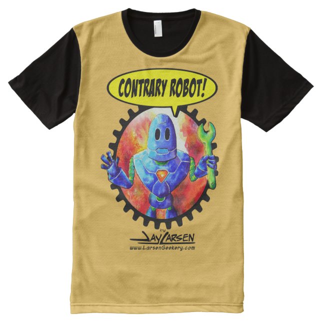 Camiseta Com Impressão Frontal Completa Robô-Impressão contrário por todo o lado no (Frente)