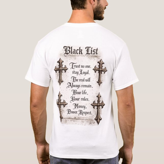 Camiseta com Impressão nas Costas Black List (Verso)