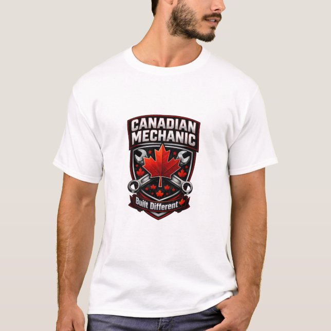 Camiseta com Insígnia de Mecânico Canadense Constr (Frente)