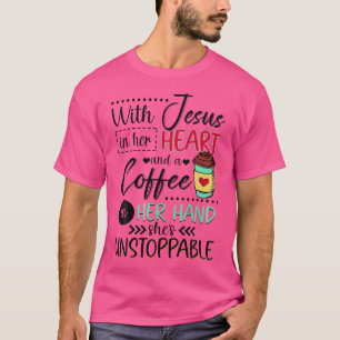 Camiseta Com Jesus Em Seu Coração E Café Em Sua Mão Diverti