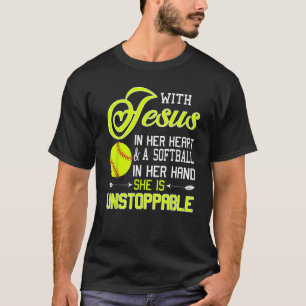Camiseta Com Jesus Em Seu Coração E Softball Em Uns Mãos