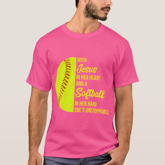 Camiseta Com Jesus Em Seu Coração Softball (Frente)