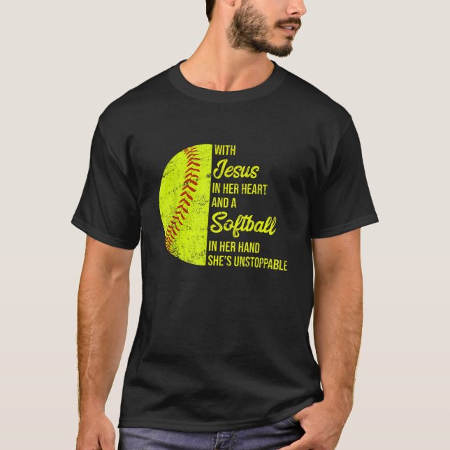 Camiseta Com Jesus Em Seu Coração Softball (Frente)