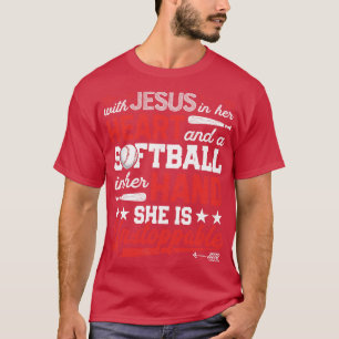 Camiseta Com Jesus em seu coração Softball for Men Women Bo
