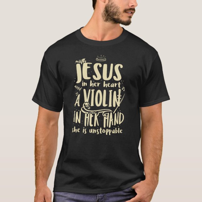 Camiseta Com Jesus Em Seu Coração Um Musical Cristão Violin (Frente)