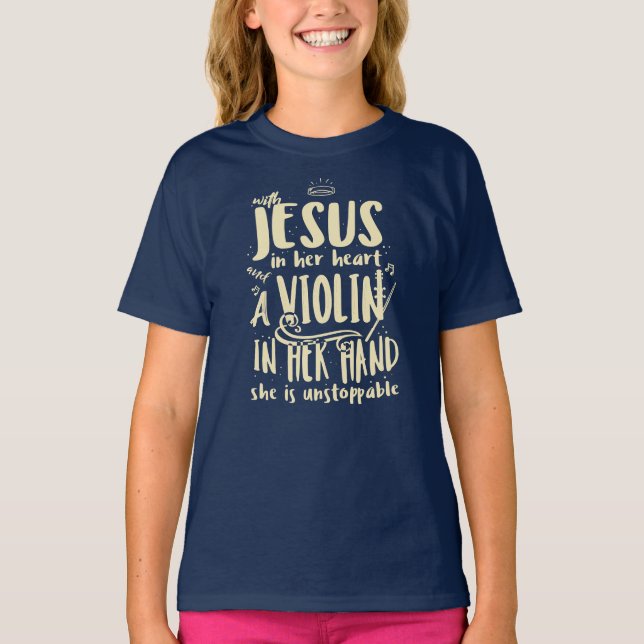 Camiseta Com Jesus No Coração Música Cristã Com Violino (Frente)