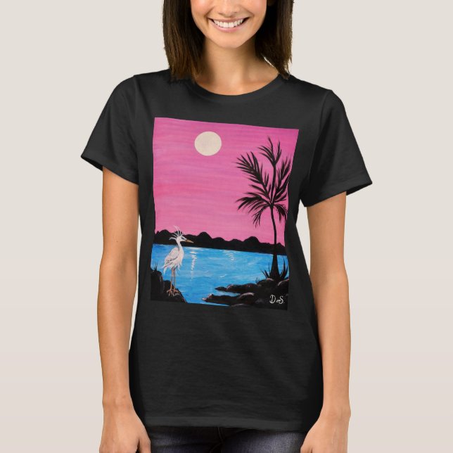 Camiseta com linda cena da orla com Garça (Frente)